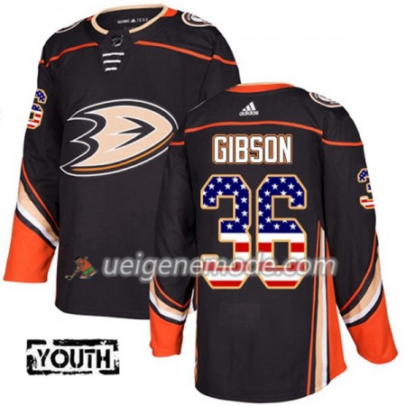 Kinder Eishockey Anaheim Ducks Trikot John Gibson 36 Adidas 2017-2018 Schwarz USA Flag Fashion Authentic